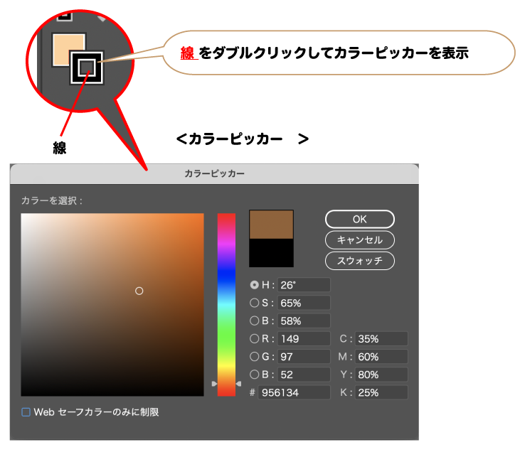 線のカラーピッカーを表示